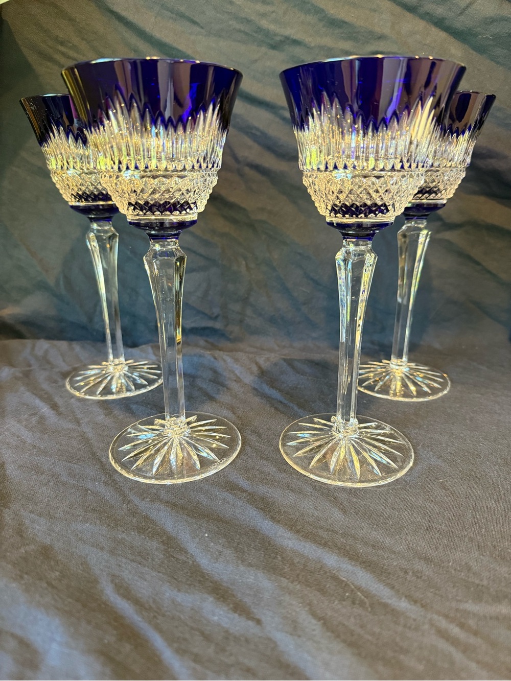 Design Guild By Cobalt Blue Crosshatch Crystal Wine Glasses Set Of 4